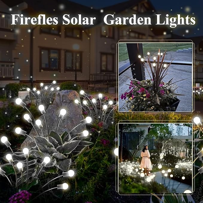 6 Pack Solar Firefly Lights Outdoor Swaying Garden Decor 48 LED Cool White | 2 Lighting Mode, Auto On/Off, Sway with Wind, Waterproof Solar lights Outdoor for Garden Yard Pathway Landscape Decorations