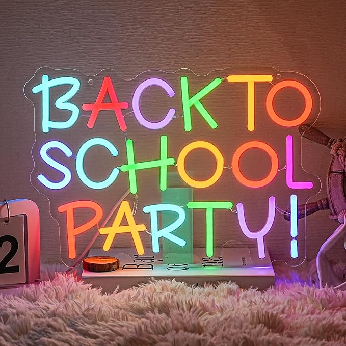 Back To School Party Neon Signs for Wall Decor Party Neon Light Inspirational LED Lights Color Letter Light Up Sign for Bedroom School Classroom Home Kid Room