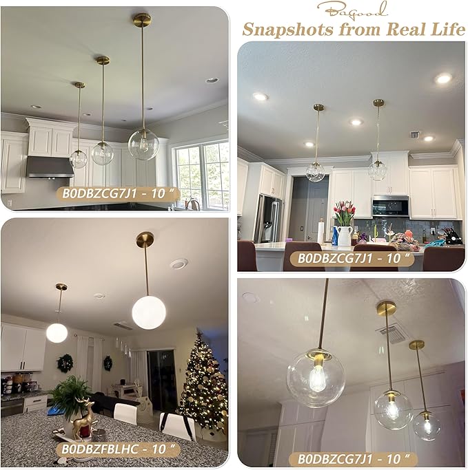 8" Globe Pendant Light Gold 2 Pack Mid Century Pendant Light Globe Pendant Lights Kitchen Island Brushed Brass Finished with Milk Glass Adjustable Ceiling Light Fixtures for Dining Room Bar