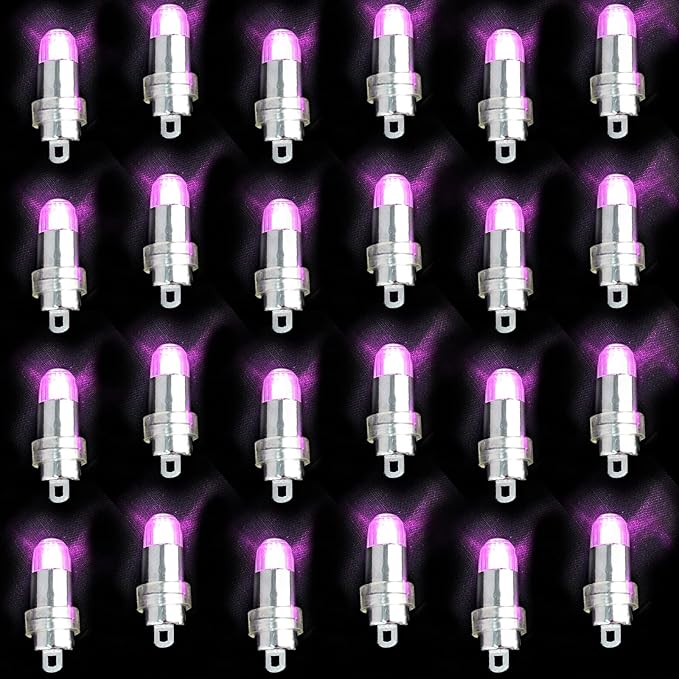 Non-Blinking Waterproof Single Small LED Lights Battery Powered Paper Lanterns,Balloons,or Vase for Birthday Party or Wedding Decoration (Purple, Pack of 24)