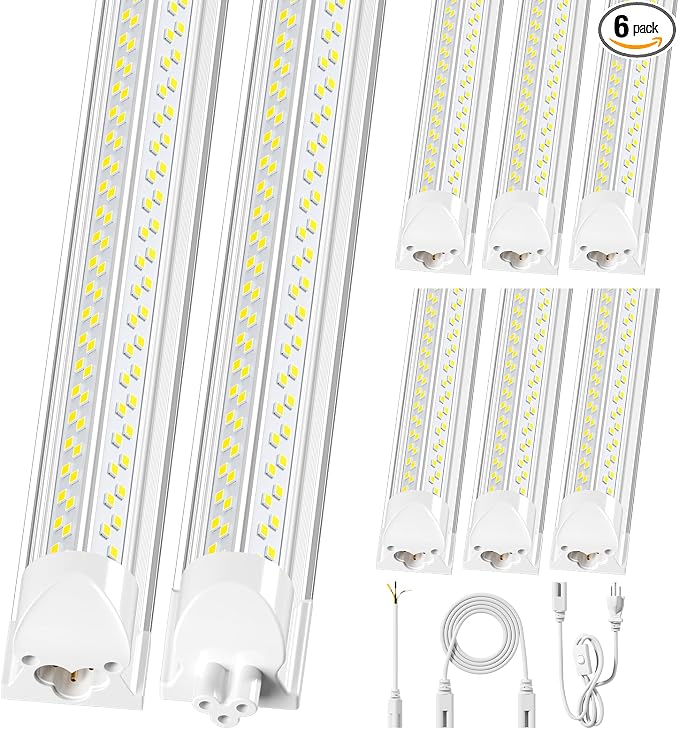 ELEKICO Super Bright Upgrade 100W Led Shop Lights 8FT 6-Pack 5000K 15000LM | 96inch Shop Light 8' Led Ceiling Garage Lighting Light Fixtures for Garage Shop Workshop Warehouse Barn Lighting