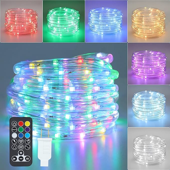 Vigdur Color Changing Rope Lights - 18FT Led Rope Lights Outdoor Waterproof with Remote Connectable 7 Colors & 7 Modes Decorative Christmas Lights for Xmas Bedroom Party Holiday Decoration