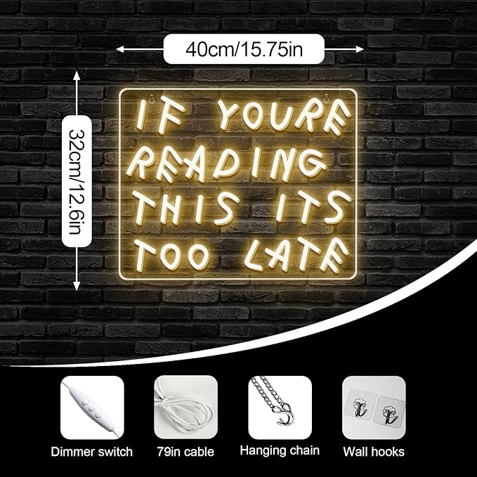 If You’re Reading This Neon Sign Dimmable Funny LED Light Up Sign | Funny Quote Neon Light Wall Decor for Bedroom, Home Bar, Coffee Shop & Office Decor, USB Powered LED Sign, Easy Wall Mount