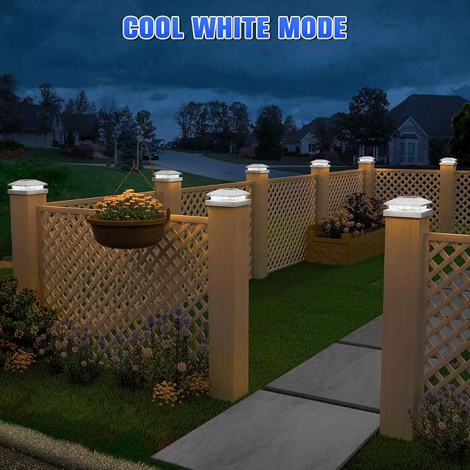 APONUO Solar Post Cap Lights for 4x4 5x5 Posts - IP64 Waterproof, 6500K LED, No-Wire Fence Lights & Deck Lights for Patio Garden Yard Patio, White-Cool White, 20 Pack