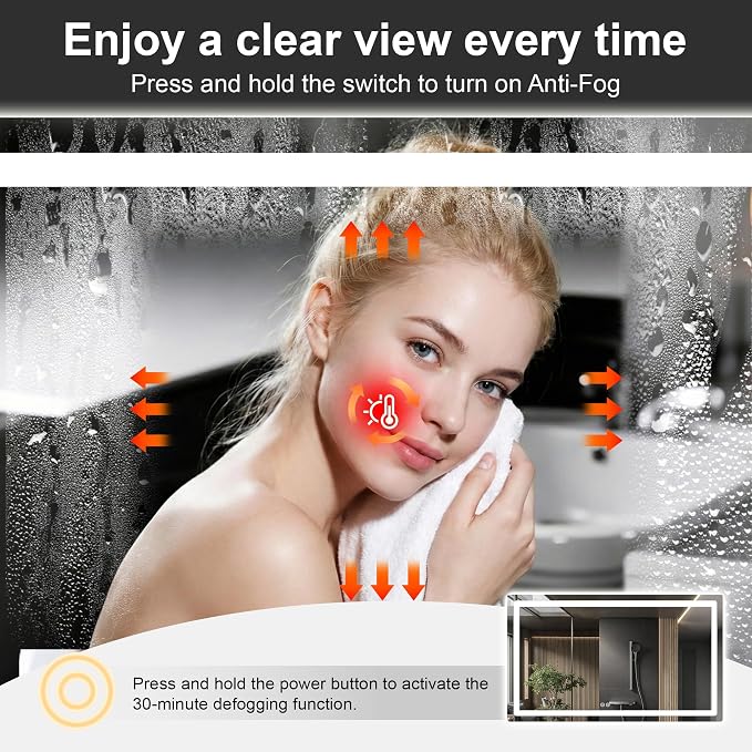 LED Bathroom Mirror with Lights, 30 x 55 Lighted Vanity Wall Mirror | Backlit and Frontlit, Anti-Fog, Dimmable 3 Colors, Shatter-Proof Tempered Glass, Memory Function, Plug-in/Hardwired