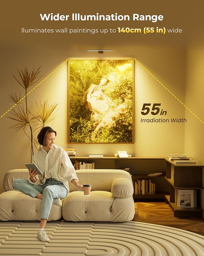 Picture Light for Wall Rechargeable Art Light with Remote, 3 Colors & 5 Brightness Levels, 12000mAh Battery Operated Lights for Pictures, Gallery, Bedroom, Hallway, Frame, Living Room (Black,1 Pack)