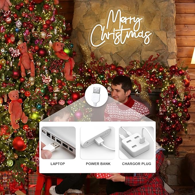 Merry Christmas Neon Sign, Warm White Christmas Neon Signs for Wall Decor, Dimmable Switch Neon Sign with Acrylic Board, Art Wall Decorative Night Light for Indoor Party Kids Bedroom Wedding Bar Pub Club Decor