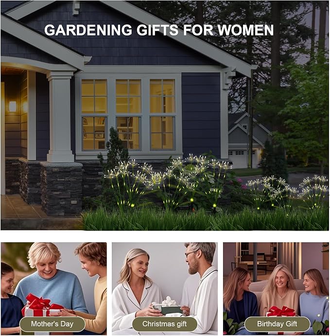 Solar Firework Lights Outdoor 4 Pack Waterproof Garden Decor Warmwhite | Twinkling Fairy Solar Lights Outdoor Pathway Flowerbed Garden Yard Patio Decor, Unique Gardening Gifts for Women Mothers Day
