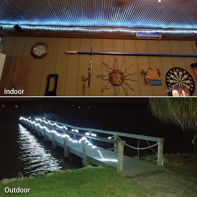 Outdoor LED Rope Lights Indoor Daylight White 6500K Waterproof 432 LEDs 40ft/12m Flexible Plug in 110V UL Listed Power Plug Garden Stairs Balcony Party Christmas