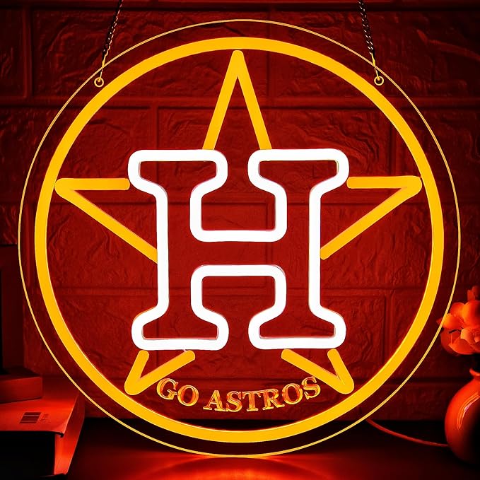 Baseball Neon Sign for Wall Decor Houston Baseball Neon Light for Man Cave | Dimmable Led Neon,Fans Birthday Baseball Gifts,5V USB Powered, Men's Bedroom,Sport Bar Decor,Club,Garage Wall Art,12.9*12.9in