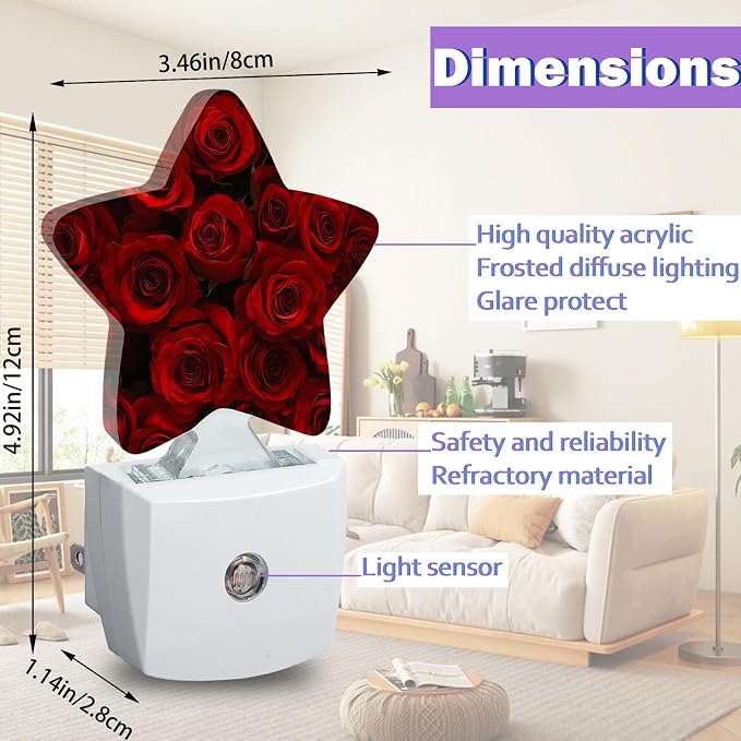 Red Rose Flower Night Light for Kids,Romantic Night Lights Plug Into Wall, Lightweight Dusk to Dawn Light Sensor Warm Nightlights for Girls Boys Bedroom Nursery Basement