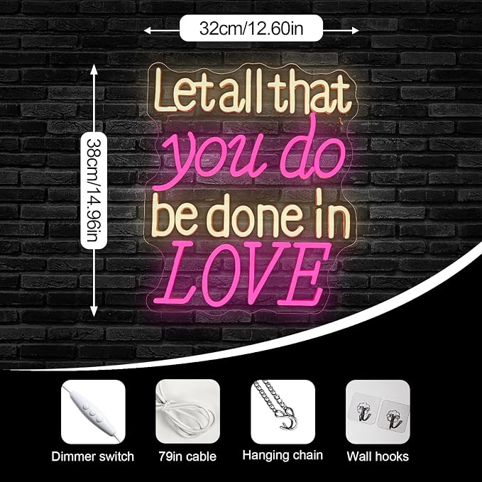 Let all that you do be done in Love Neon Sign Led Sign with USB Powered for Wedding Betrothal Wedding Reception Cafe, Church, or Party, USB-Powered Versatile Room & Event Decoration