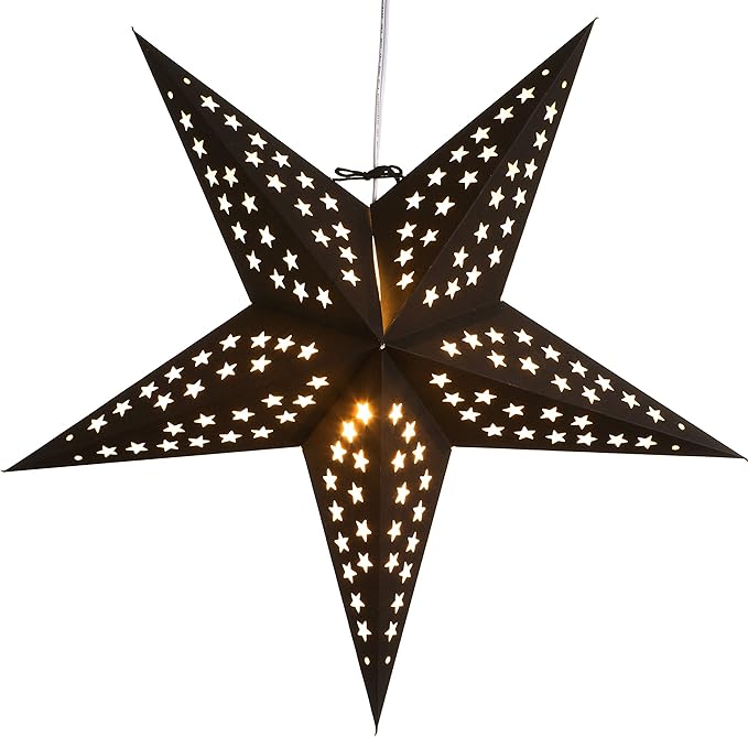 Solid Black Paper Star Lantern with 12 Foot Power Cord Included