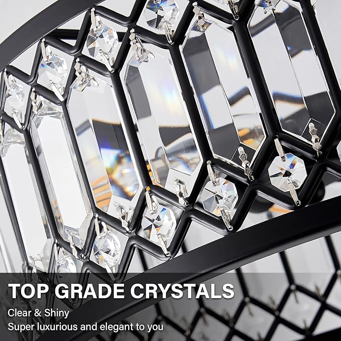 Crystal Ceiling Light Fixture, Modern Semi Flush Mount Ceiling Light, Black Lighting Fixtures Ceiling Lamp for Hallway, Kitchen, Entryway, Bedroom, Laundry Room, 9.05 Inch