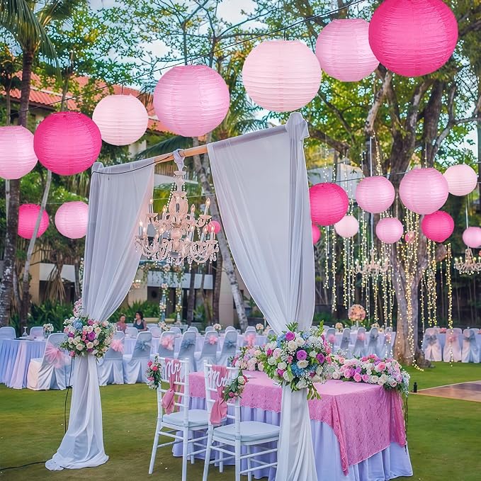 15-Pack Pink Paper Lanterns, Hanging Party Decorations | 6, 8 & 10 Inch Rose Red Gradient Shades for Wedding, Baby Shower, Girls' Birthday, Bridal Events, Flamingo Theme, Wedding