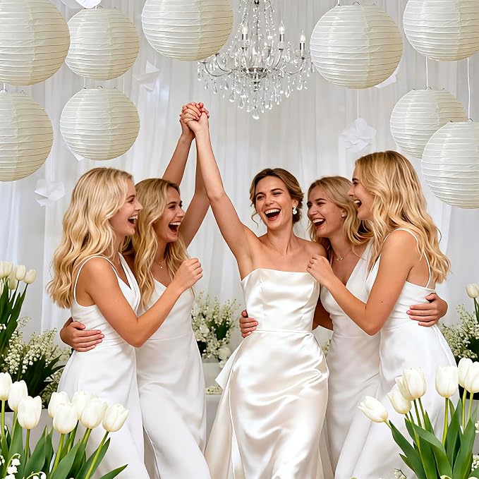 Cream Paper Lanterns 9Pcs Hanging Round Paper Lanterns Lamp for Wedding Engagement Birthday Baby Shower Bridal Shower Party Decoration