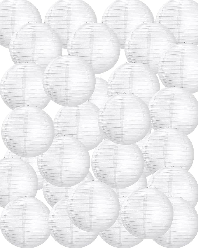 Treela 30 Pack White Chinese Japanese Paper Lanterns Decorative Hanging Ball Round Paper Lantern Lamps for Wedding Birthday Party Home Decorations(6 Inch)