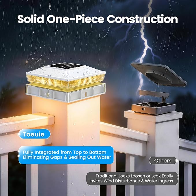 Solar Post Cap Lights 2 Pack, Post Lights for 5x5 Wood/Vinyl Posts | 4x4/5x5 Fence Post Solar Lights, IP65 Waterproof, 10-12H Upgraded Warm/Cool White Glow for Garden/Patio/Porch - White