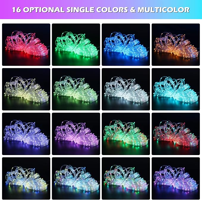Color Changing Rope Lights 66FT 200 LED Outdoor, String Lights with Plug & Remote | Twinkle Christmas Indoor Bedroom, Waterproof Christmas Lights Outdoor, Rope Lights for Outside,16 Colors