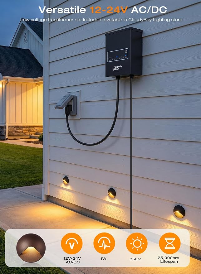 CLOUDY BAY [12 Pack] Anti-Glare Low Voltage LED Deck Lights - 12-24V Recessed Step Riser, IP65 In-Ground Outdoor, 2700K Warm White, Aluminum Housing, Oil Rubbed Bronze Finish