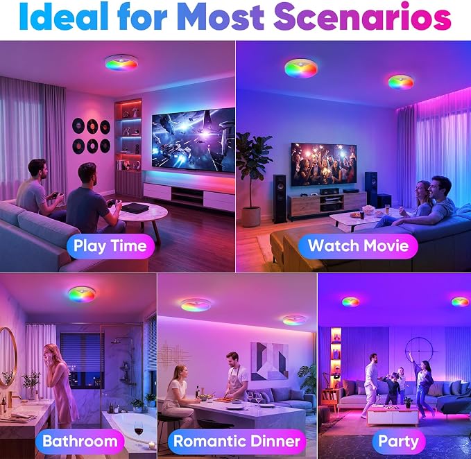 Rechargeable Motion Sensor Ceiling Light, 12000mAh RGB Battery Closet Light | Wireless Battery Powered LED Shower Light, Magnetic Cordless Ceiling Light with Remote, Overhead Lamp for Pantry Shed Hallway