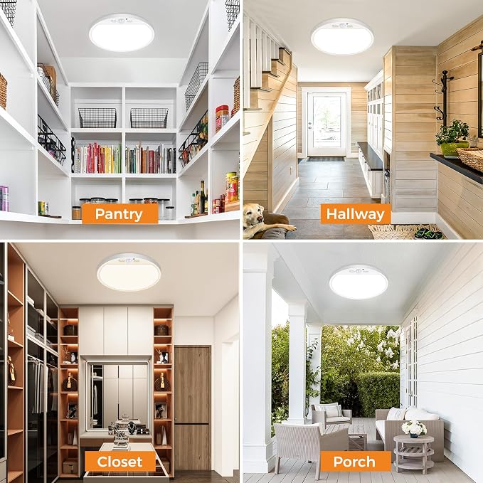 slochi 2Pack Motion Sensor Light Indoor Wired, 12 Inch 3000K/4000K/6500K Closet Lights Motion Sensored, 24W 2400LM Flush Mount Ceiling Light for Hallway Pantry Stairwell Porch, White