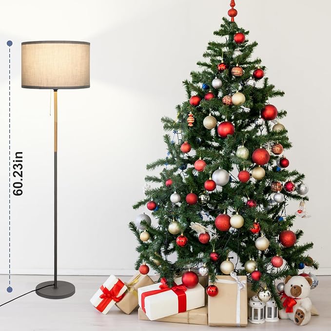 Modern Floor Lamp for Living Room Farmhouse Floor Lamps Pole with Linen Lamp Shade, Standing Tall Floor Lamps for Bedrooms and Office (Grey)