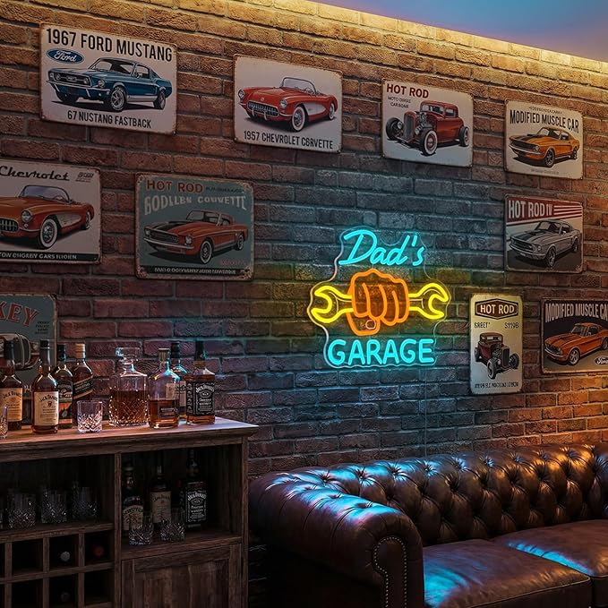 Dad’s Garage Neon Sign, LED Garage Neon Light for Men, Father’s Day Gift for Dad,Dimmable Garage Neon Light for Auto Repair Shop Man Cave Workshop Decor
