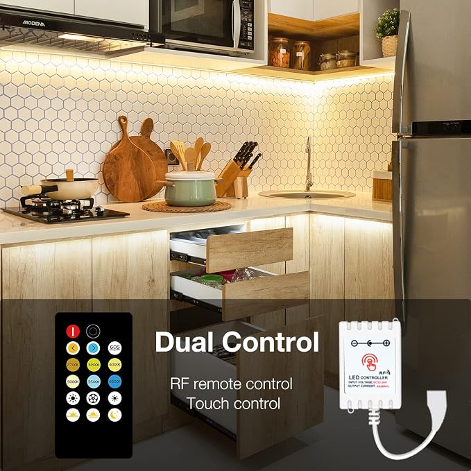 DAYBETTER Under Cabinet Lighting, 6 PCS Under Cabinet Lights, Dimmable LED Strip Lights with Remote, LED Lights for Kitchen Cabinet, Counter, Shelf, 2700K-6500K Warm to Daylight White, Timing, 20 ft | Dimmable,2700K-6500K Dual-Color Tunable White,Timin...
