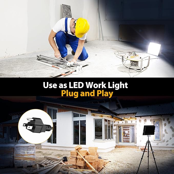 Onforu 120W Flood Lights Outdoor,12000lm Bright LED Work Light with Plug,Daylight White LED Flood Lighting, IP66 Waterproof Security Yard Lights for Yard Garage Stadium 2 Pack