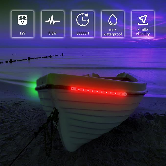 RVZONE Boat Navigation Lights, Boat Red and Green Bow Lights Navigation Lighting for Boats Led Deck Lighting for Night Fishing, Yacht, Kayak, BassBoat, PontoonBoat