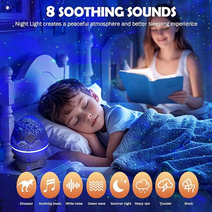 XQBX Dinosaur Egg Galaxy Projector an Aurora Projector with Bluetooth Speaker & White Noise - Valentine's Gift for Her/Him, Room Decor, Soothing Sleep Aid Gifts for Teen Girls/Boys