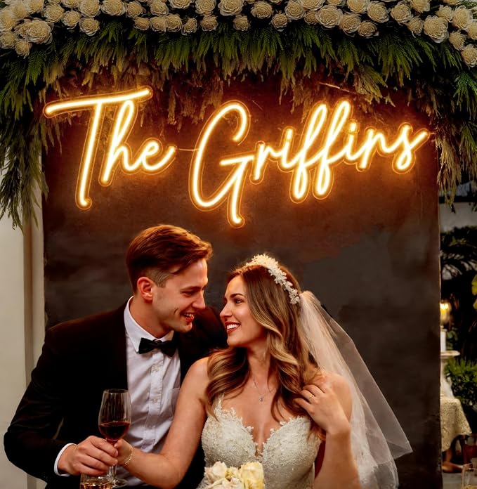 Custom Neon Sign, Neon Sign Customizable Large LED Wedding Neon Name, Custom Light Signage Personalized for Wedding Anniversary, Light Up Sign for Christmas Party Gift
