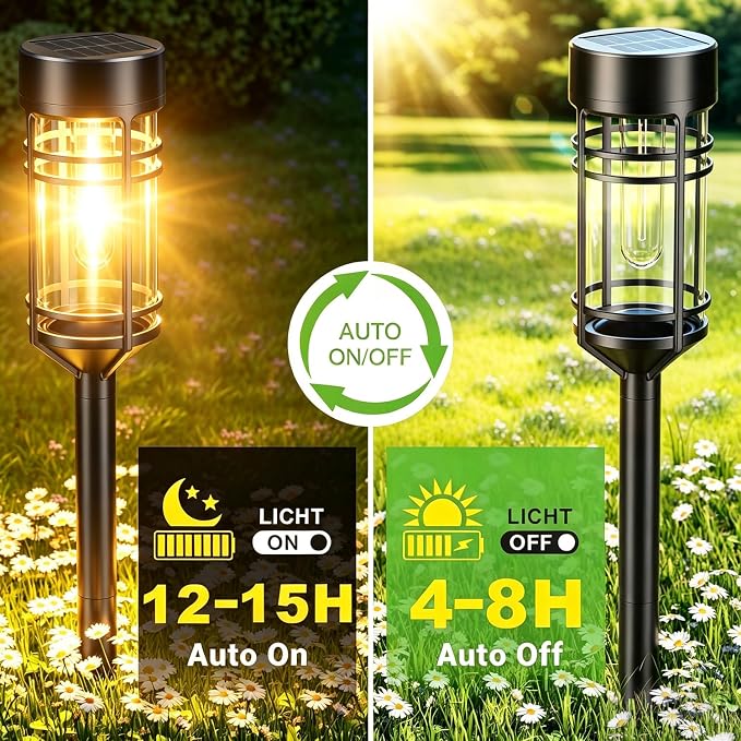 Amzarp 12 Pack Solar Garden Lights, Outdoor Bright LED Solar Pathway Lights | IP65 Waterproof Rugged Shatterproof Auto On/Off for Landscape Garden Yard Walkway Driveway Lawn Lighting（3000K Warm White）