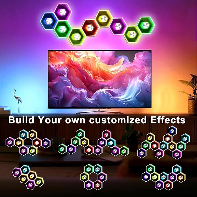 Hexagon LED Lights - 12 Pack Smart APP Gaming Decor | Gaming LED Light with Remote Control & Music Sync Honeycomb Shape Hexagon Wall Lights for Bedroom, Living Room Wall