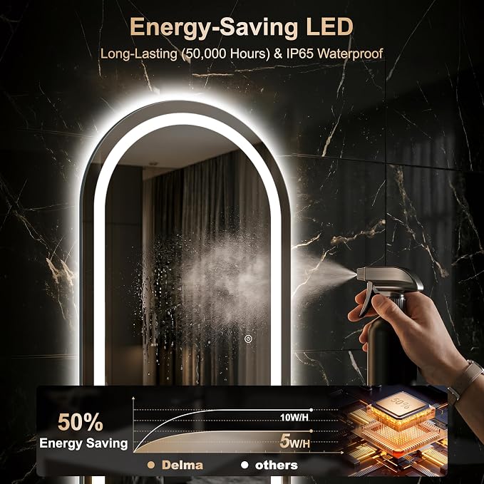 LED Arched Full Length Mirror, 60"x21" Full Body Mirror with Lights, Dimmable & 3 Color Lighting, Standing/Leaning/Wall Mounted Vanity Mirror for Bedroom, Dressing Room, Living Room