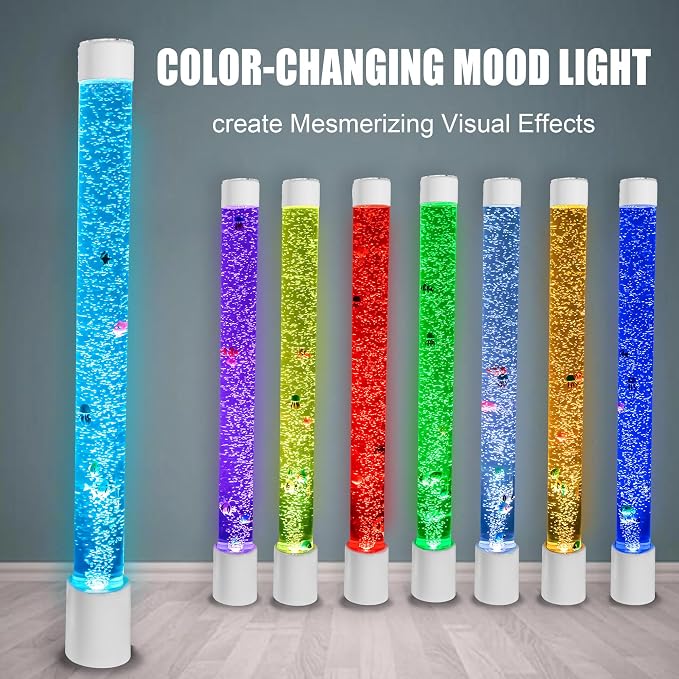 6FT Super Large Sensory Fish Bubble Light Tube, Wall Mountable Aquarium Column with Remote & 8 Color Changing Lights – Calming Sensory Night Light for Kids, Adults, and Special Needs