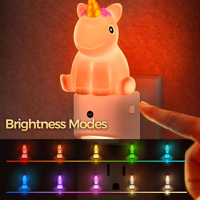 Night Light for Kids,3D Cute Unicorn Kids Night Light with Sensor | Dusk to Dawn Sensor,RGB+Soft White 3000K,Plug in Night Light for Kids Room Decor,Birthday Gift Nightlight for Kids