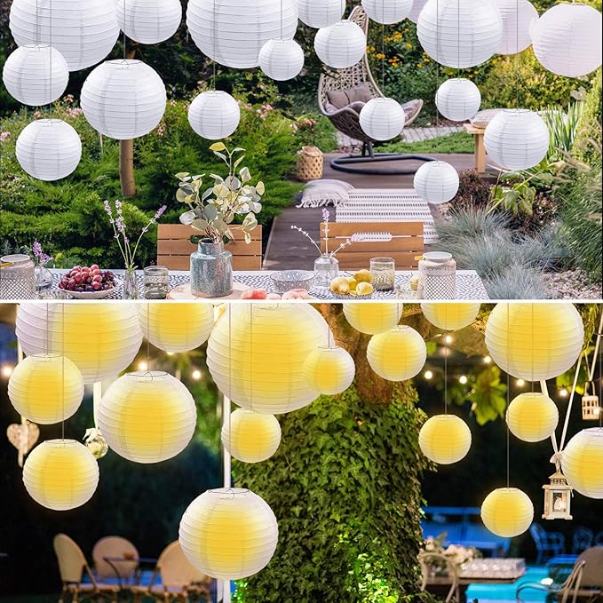Pelopy 18 Pcs Paper Lanterns 4/6/8/12 Inches Round Chinese Japanese Paper Lanterns for Indoor New Year Valentine's Day Wedding Birthday Party Decorations(White,4/6/ 8/12 Inch)