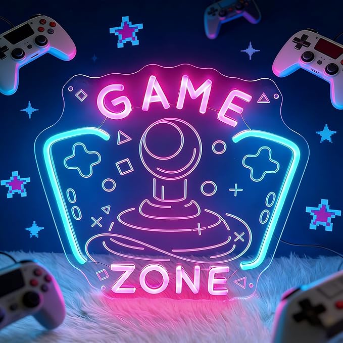 Game Zone Neon Sign Game Room Neon Sign Gaming Zone LED Neon Light Gamer Wall Decor Light up Signs for Man Cave Bedroom Party Decoration Ideal Chritmas Gifts for Boys