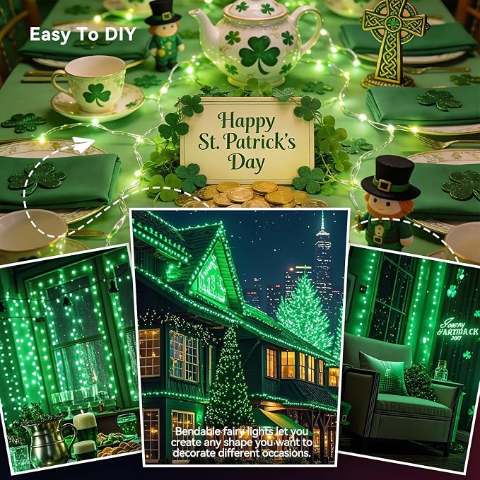 LitHome 4 Pack Green Fairy Lights Battery Operated, Each 20 FT 60 LED | Halloween Twinkle Lights Battery Operated 2 Modes, Waterproof Fairy String Light for Party Wreath Garland Table Decor