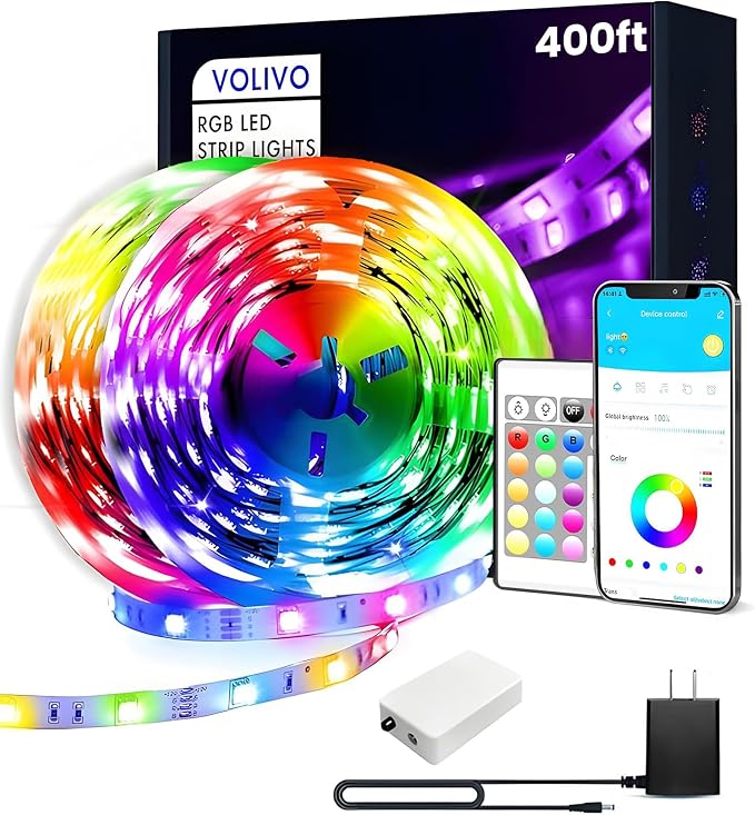 VOLIVO 400FT LED Strip Lights for Bedroom RGB Color Changing | 24-Key IR Remote, Smart App Control, Music Sync, Room & Home Decor Lighting