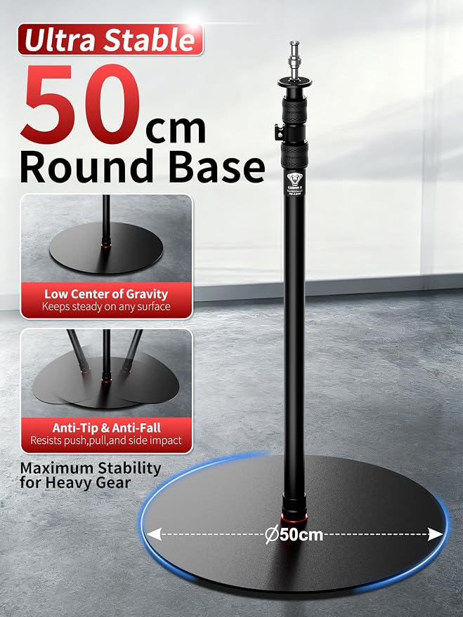 IFOOTAGE Cobra RB-A500,79" Round Base Monopod,Heavy-Duty Floor Stand with Weighted Base, Adjustable Height, Light Stand for Studio, Base Diameter: 50 cm / 19.7 in