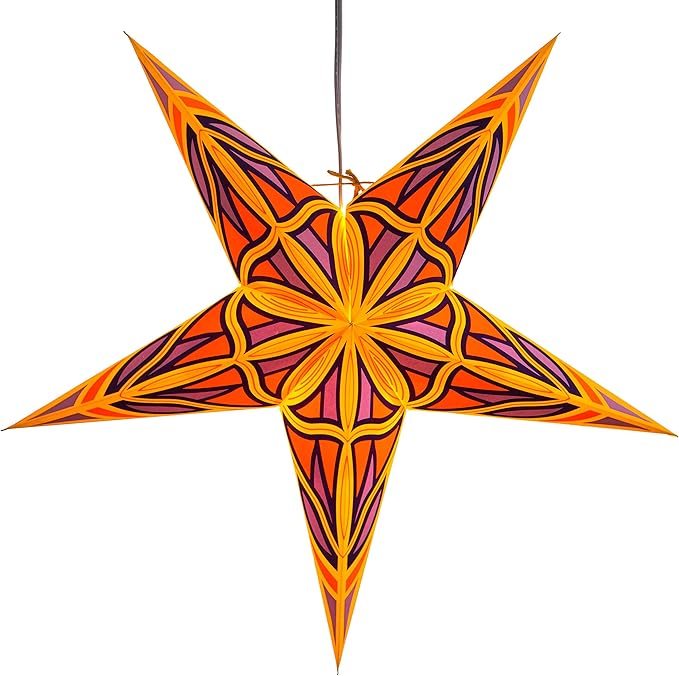 Mosaic Paper Star Lantern with 12 Foot Power Cord Included