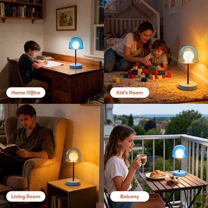 Blue Cordless Nursery Lamp, LED Small Kids Lamp, Shower Lamp IP44 | Blue Light Desk Battery, Wireless Table Lamps Dimmable, Small Battery Operated Lamp Kids Desk, Mini Lamp Desk Kitchen Lamp