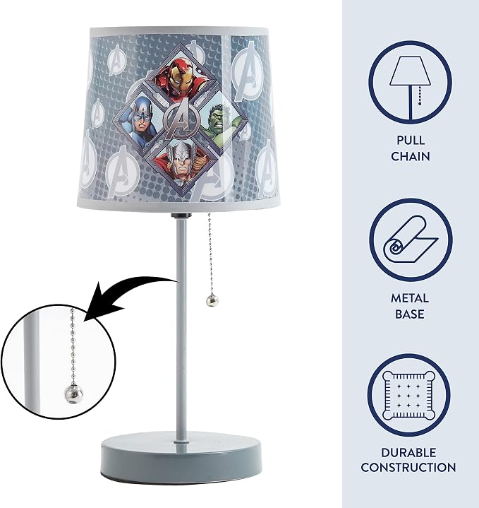 Avengers Stick Table Kids Lamp with Pull Chain, Themed Printed Decorative Shade,Metal