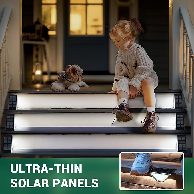 6 Pack Solar Step Lights for Outside, 24 LEDs Solar Stair Lights Waterproof IP65, Solar Deck Lights Outdoor Decor for Garden, Porch, Pathway, Patio, Fence(Cold White)