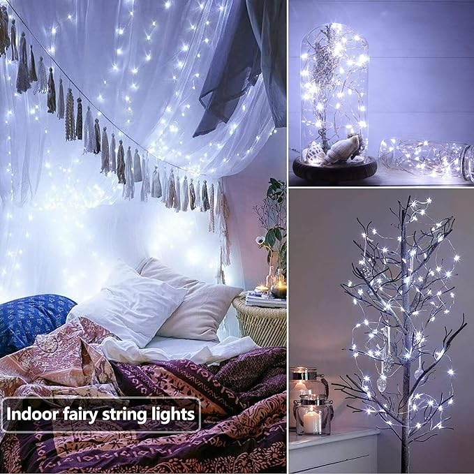 Joomer LED Fairy Lights Battery Operated, 2 Pack Each 16FT 50 LED Cuttable Starry Lights with Timer for Bedroom, Parties, Wedding Christmas Indoor Decor (White)