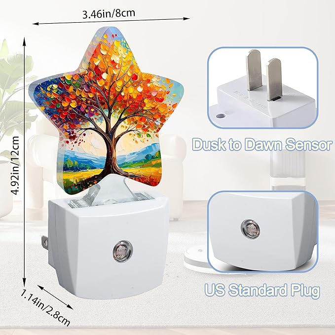 Tree of Life Nightlight,Colorful Abstract Star Night Lights Plug into Wall Decorations for Bedroom Bathroom,Dusk to Dawn Sensor Kitchen Hallway Stairs Energy Efficient Desk Lamp