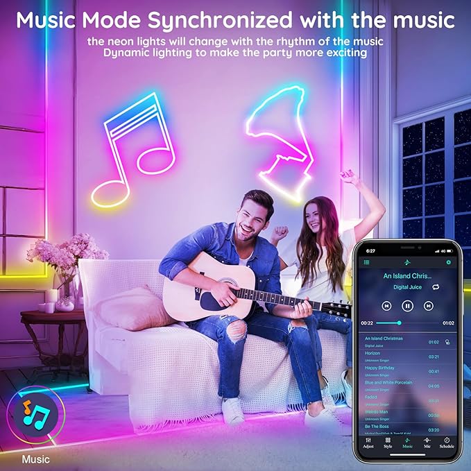 FBZ 200Ft Led Rope Lights, Flexible Neon Lights Control with App/Remote, Multiple Modes, IP65 Outdoor RGB Waterproof, Music Sync Gaming Light Strip for Bedroom Decor (200FT)